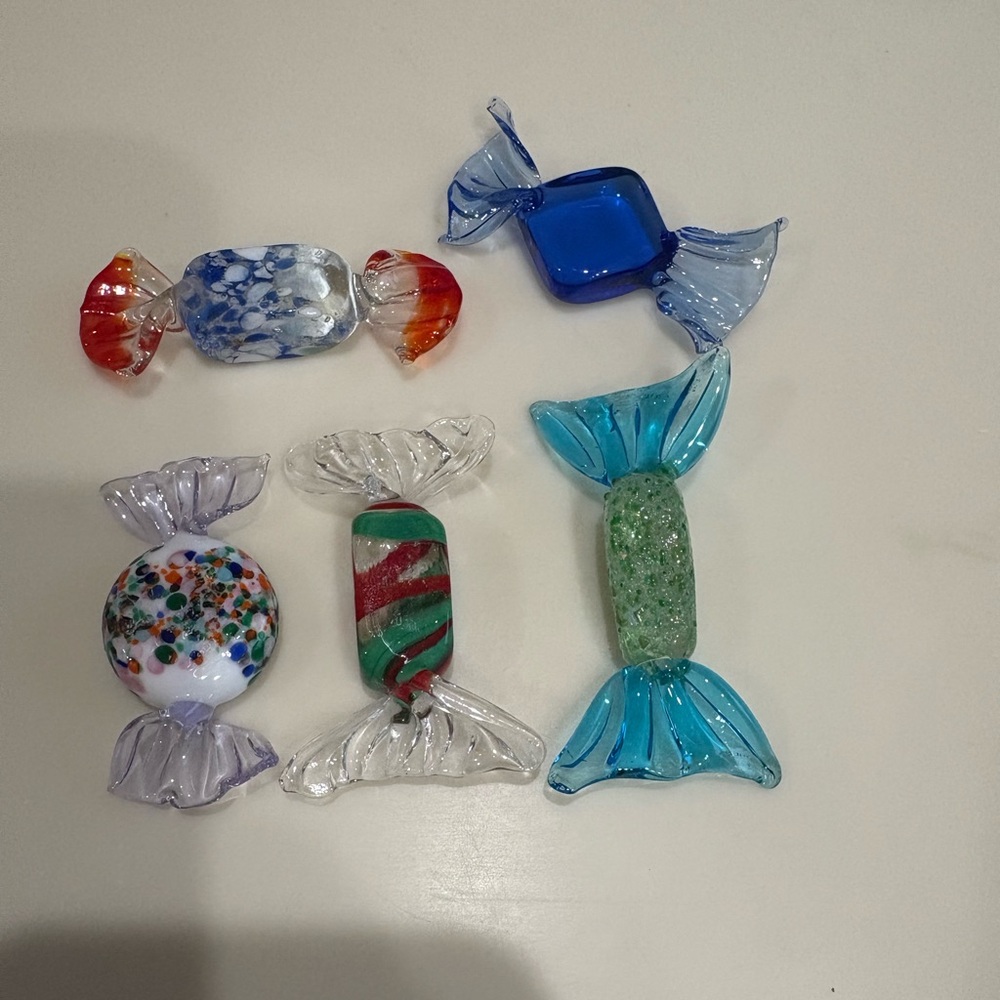 Murano Hand-painted Colorful Italian Glass Candy Set of 5